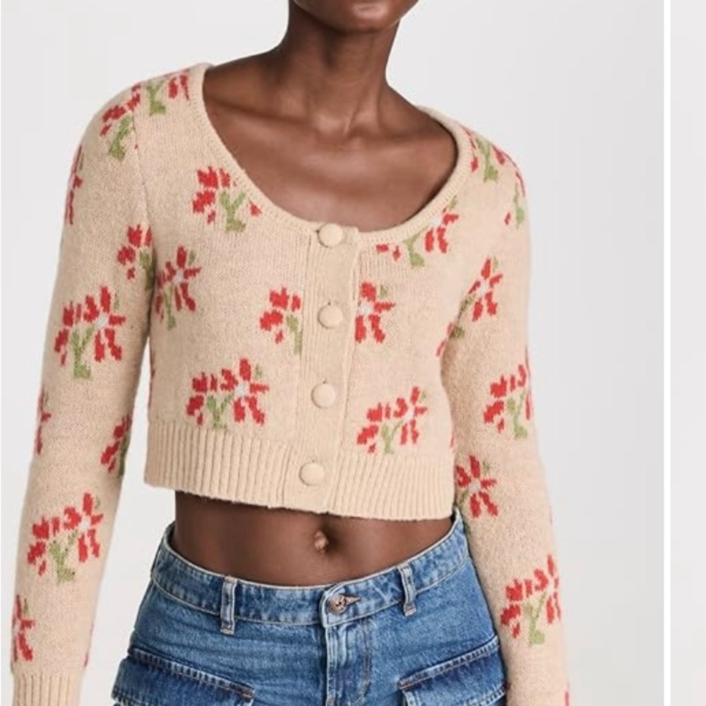 Revolve Kitri Beige Floral Cardigan Sweater